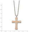 Titanium Polished Rose IP-plated Laser Cut Cross 22in Necklace