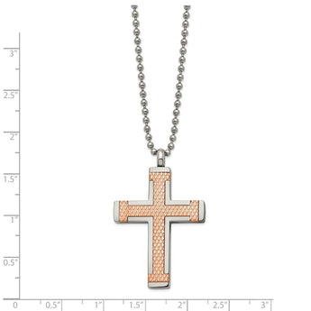 Titanium Polished Rose IP-plated Laser Cut Cross 22in Necklace