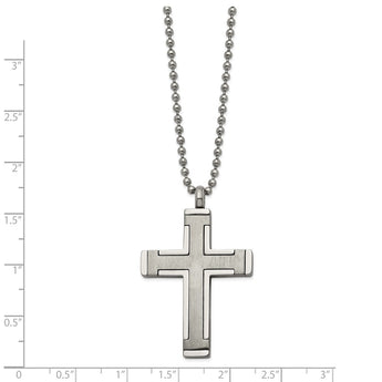 Titanium Brushed and Polished Cross 22in Necklace