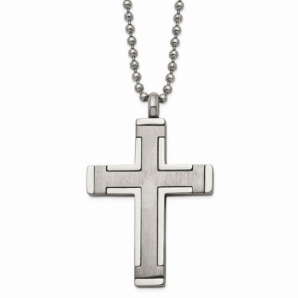 Titanium Brushed and Polished Cross 22in Necklace