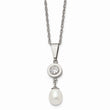 Titanium Polished w/CZ and Freshwater Cultured Pearl Necklace