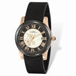 Ladies Chisel Rose IP-plated Floral Dial Black Strap Watch