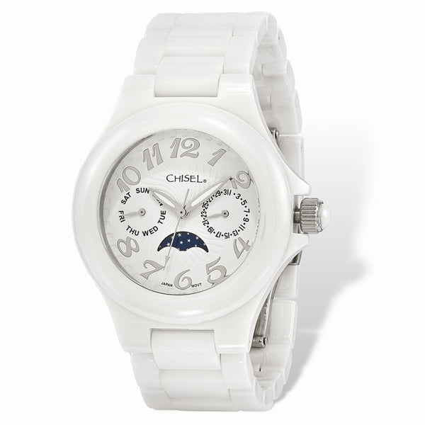 Ladies Chisel White Ceramic White Dial Watch