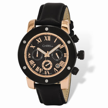 Mens Chisel Rose IP-plated Black Dial Chronograph Watch