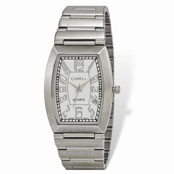 Mens Chisel Stainless Steel White Tonneau Dial Watch