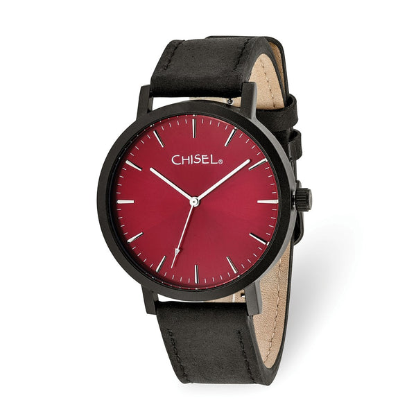 Chisel Matte Black IP-plated Red Dial Watch