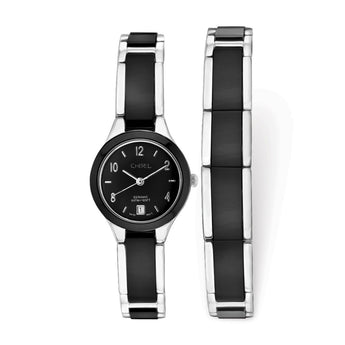 Ladies Chisel Ceramic & Stainless Steel Black Dial Watch & Bracelet