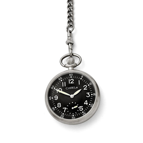 Chisel Stainless Steel Black Dial Pocket Watch