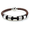 Braided Brown Leather Mens Bracelet 6 MM 8.50 Inches with Stainless Steel Magnetic Clasp - Birthstone Company
