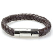 Braided Brown Leather Mens Bracelet 8 MM 8.50 Inches with Stainless Steel Magnetic Clasp - Birthstone Company