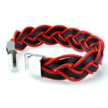 Braided Red and Black Leather Mens Bracelet 6 MM 8.50 Inches with Stainless Steel Magnetic Clasp - Birthstone Company