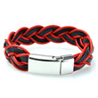 Braided Red and Black Leather Mens Bracelet 6 MM 8.50 Inches with Stainless Steel Magnetic Clasp - Birthstone Company