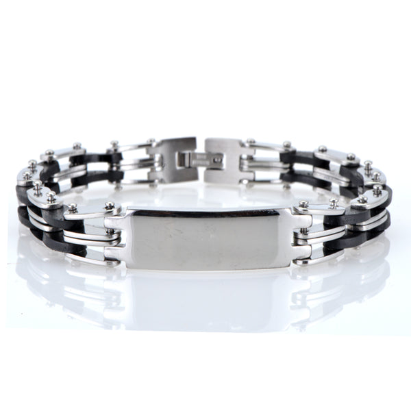 Men's Stainless Steel Black Rubber Medical ID Bracelet 8.50 inches - Birthstone Company