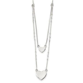 Sterling Silver Polished Double Heart Dangle 18in Necklace - Birthstone Company